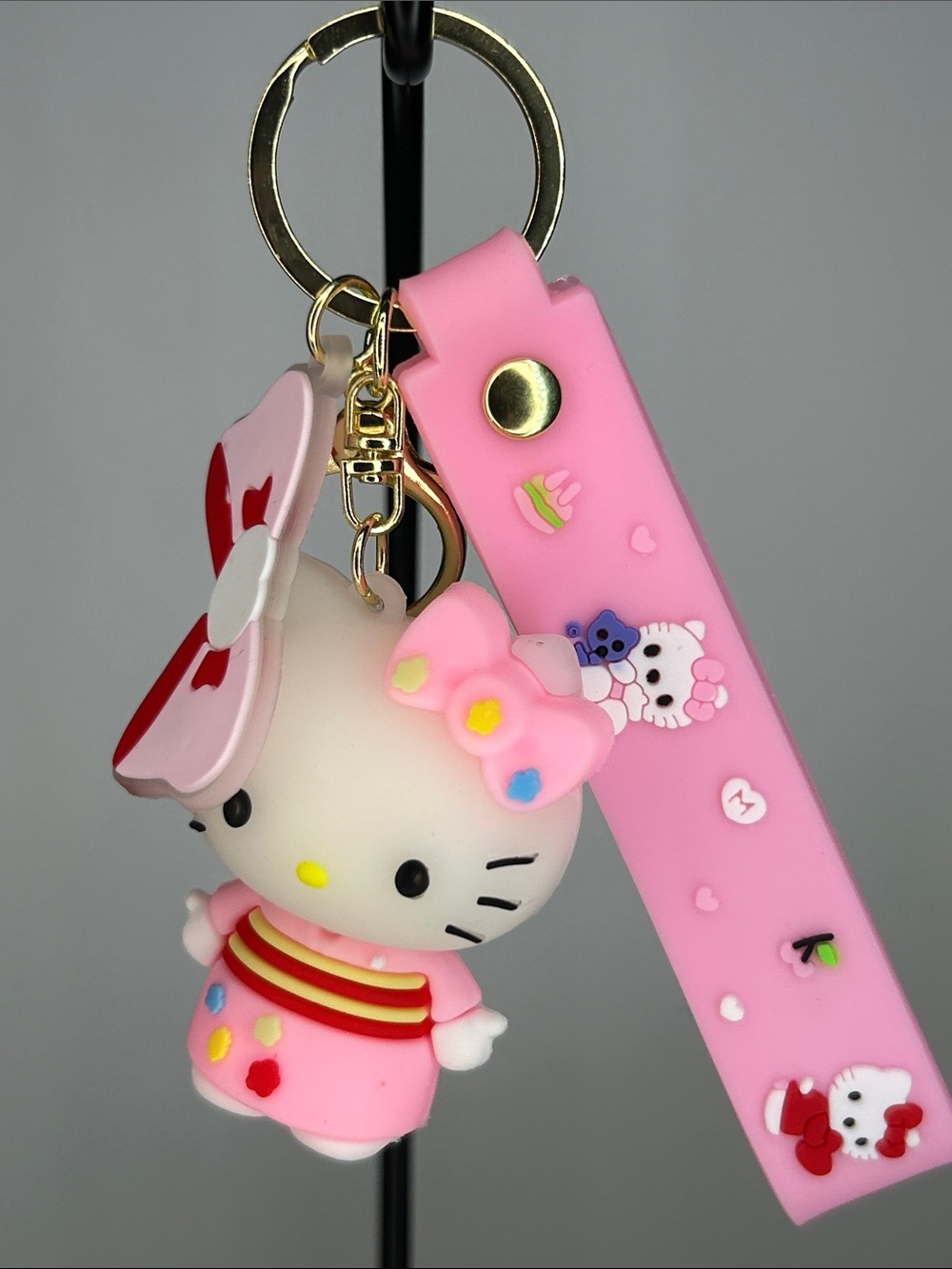 Hello Kitty Pink Bow Silicone Strap Keychain Charm